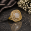 Elegant gold-tone square CZ halo statement ring with sparkling pavé detailing and luxurious finish