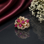 Royal blue and pink floral crystal statement ring with sparkling stones and elegant gold-tone finish