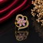Elegant gold-tone pink floral CZ statement ring with marquise-shaped pink stones and sparkling detailing