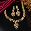 Elegant gold-tone American Diamond necklace set with sparkling floral detailing, statement pendant and matching earrings