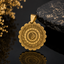 Golden 99 Names of Allah Islamic calligraphy pendant with Allah at center and scalloped floral medallion border