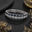Elegant silver-tone blue AD crystal bracelet with sparkling floral detailing