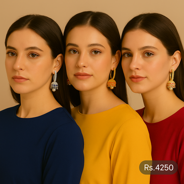 Kundan jhumka earrings with pearls in blue, orange & red – Destiny.pk