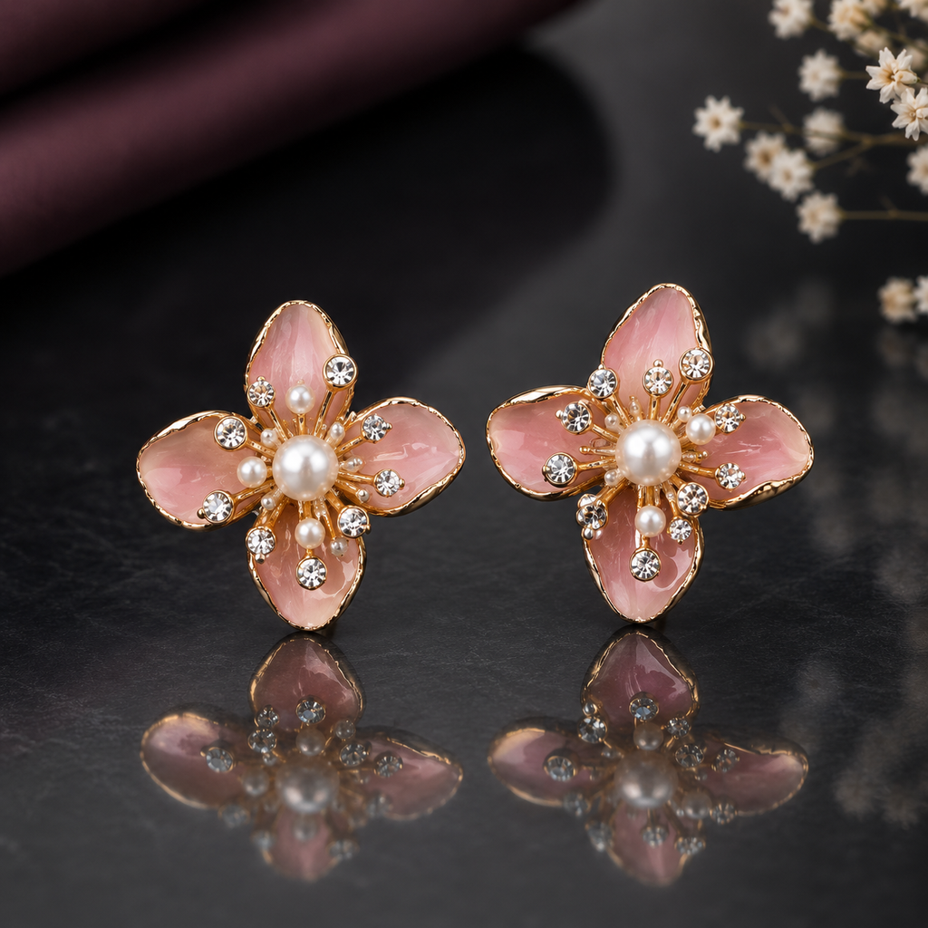 Floral Pearl Stud Earrings