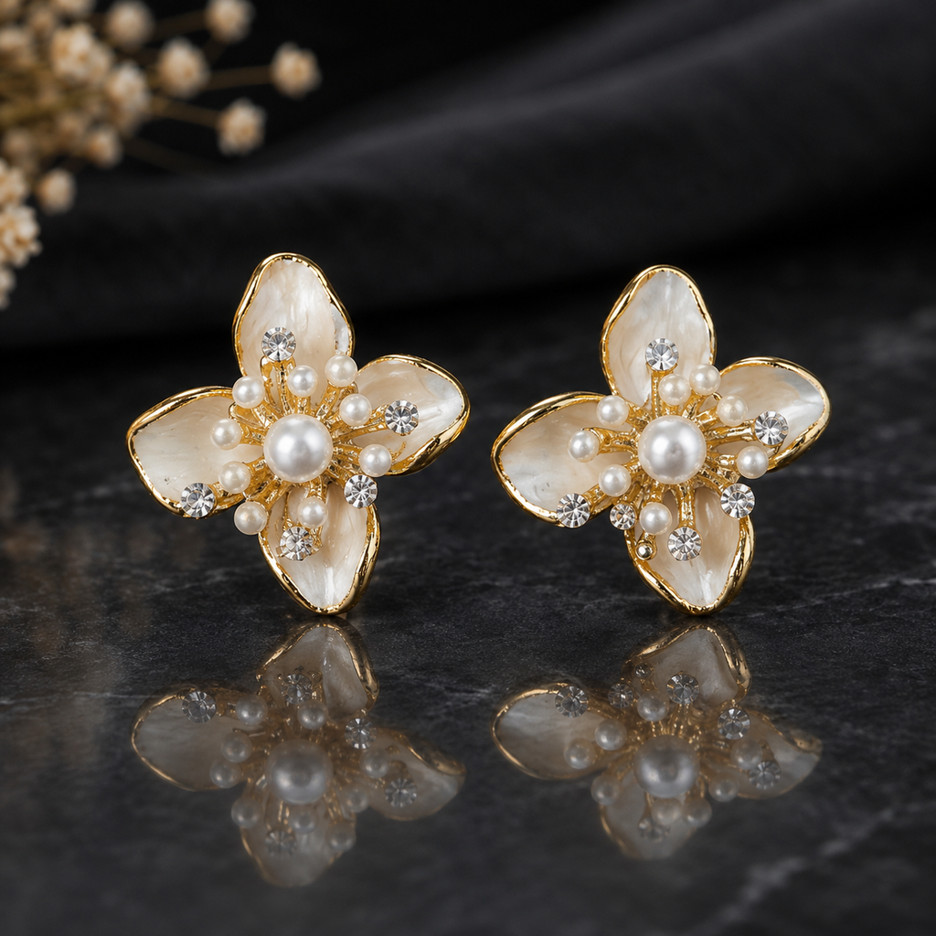 Floral Pearl Stud Earrings