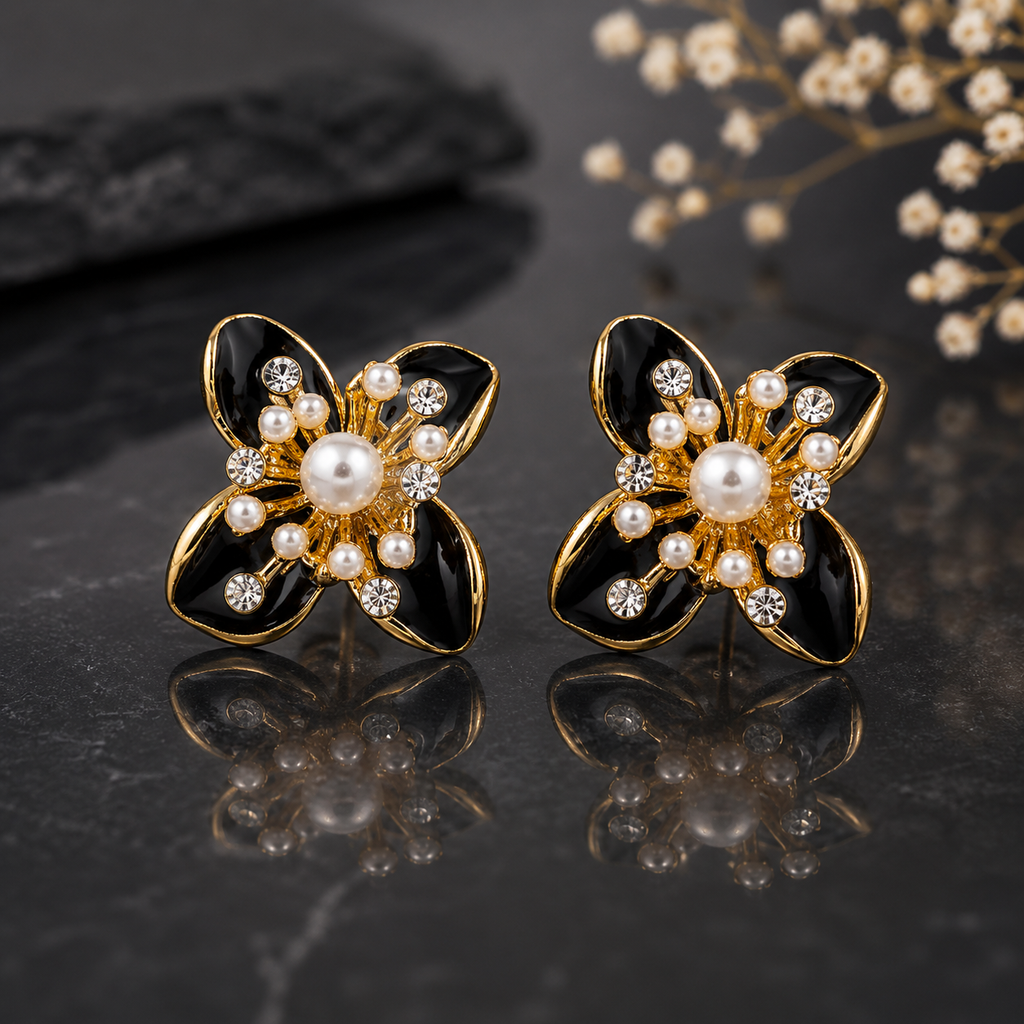 Floral Pearl Stud Earrings