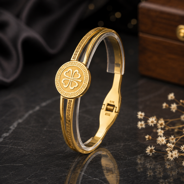 Lucky Clover Stainless Steel Bangle Bracelet