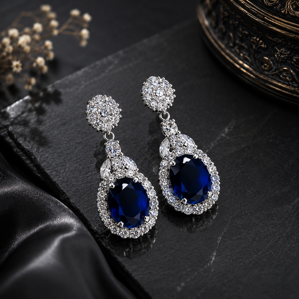Royal Blue Sapphire Crystal Drop Earrings