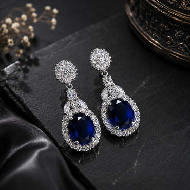 Royal Blue Sapphire Crystal Drop Earrings