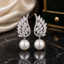 Crystal Leaf Pearl Drop Earrings
