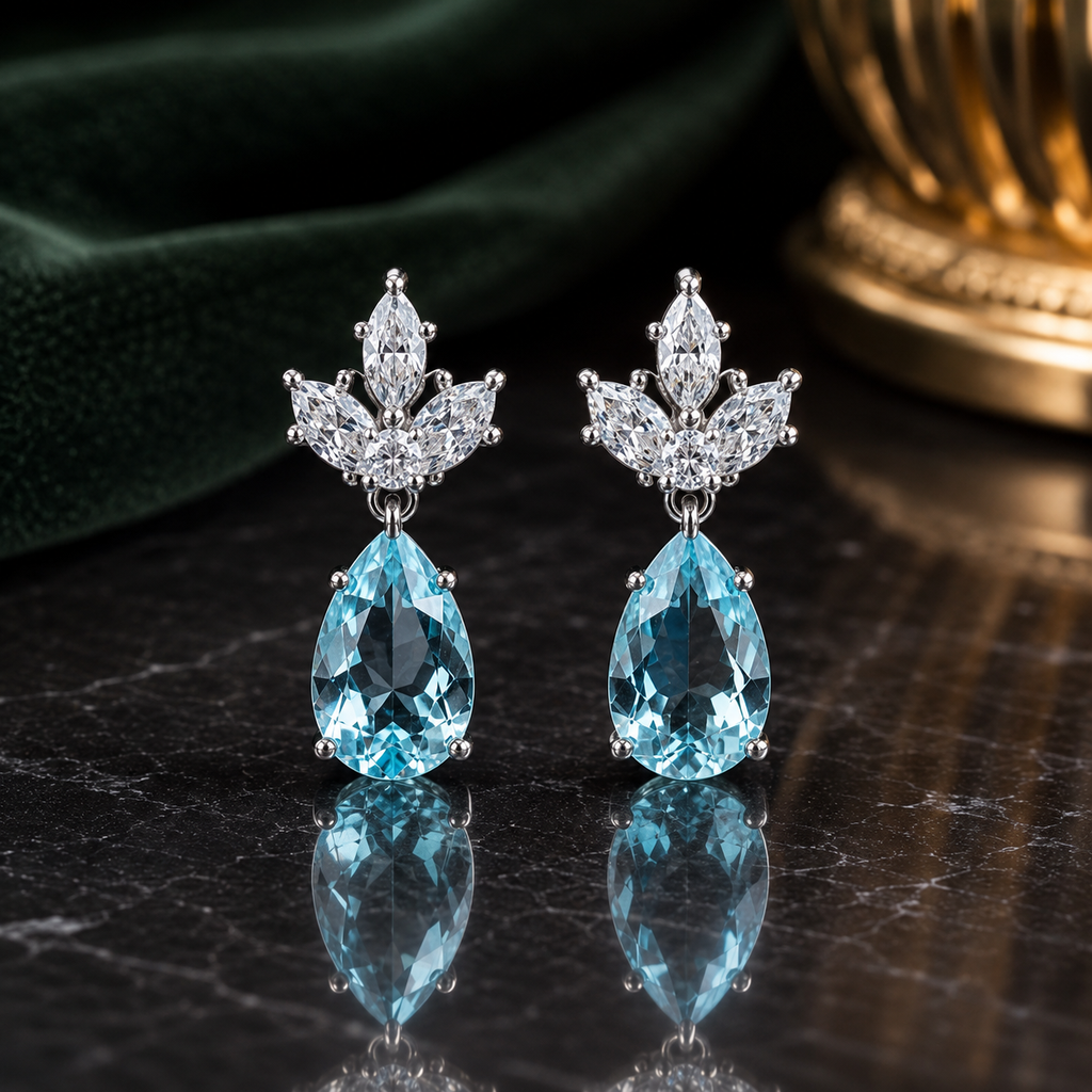 Aqua Blue Crystal Drop Earrings