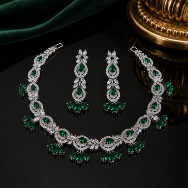 Emerald & Sapphire Crystal Necklace Set
