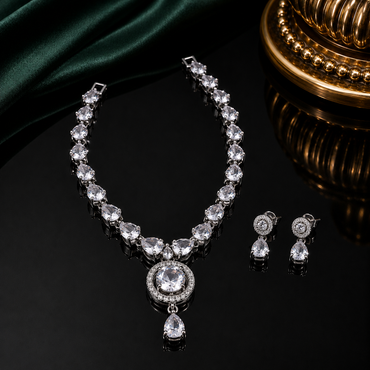 Silver Cubic Zircon Necklace Set