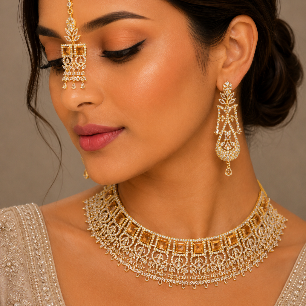 Amber Topaz & Zircon Bridal Set
