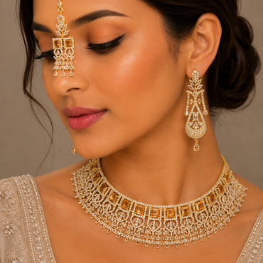 Amber Topaz & Zircon Bridal Set