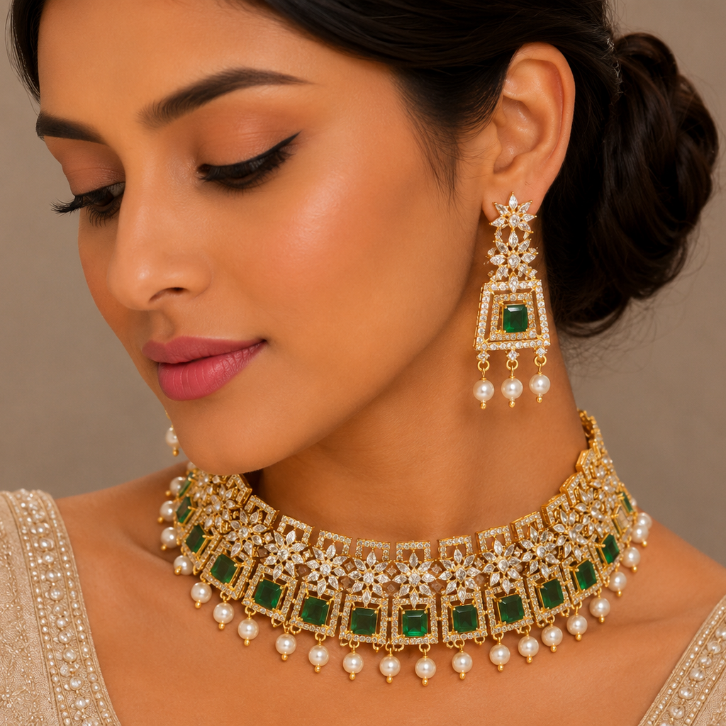 Emerald & Marquise Zircon Choker Set