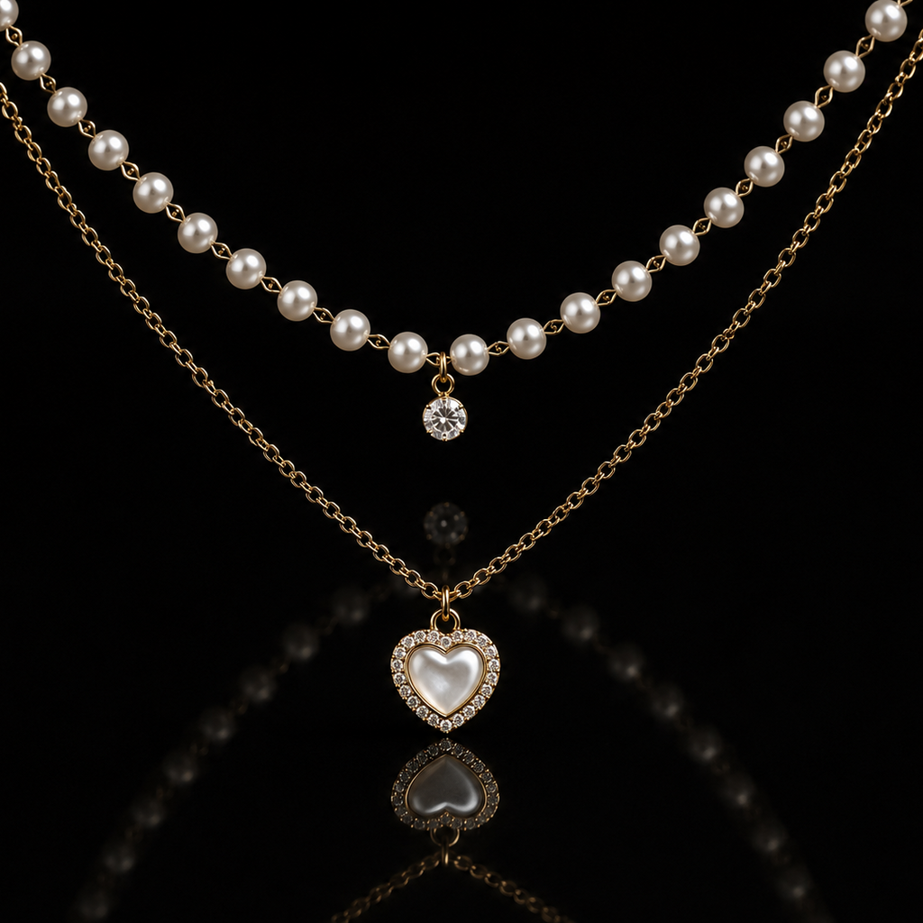 Layered Pearl & Heart Pendant Necklace