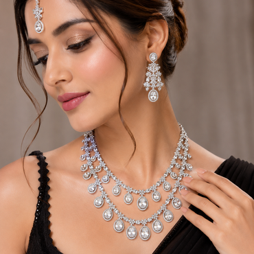 Double Layer Oval Crystal Bridal Set