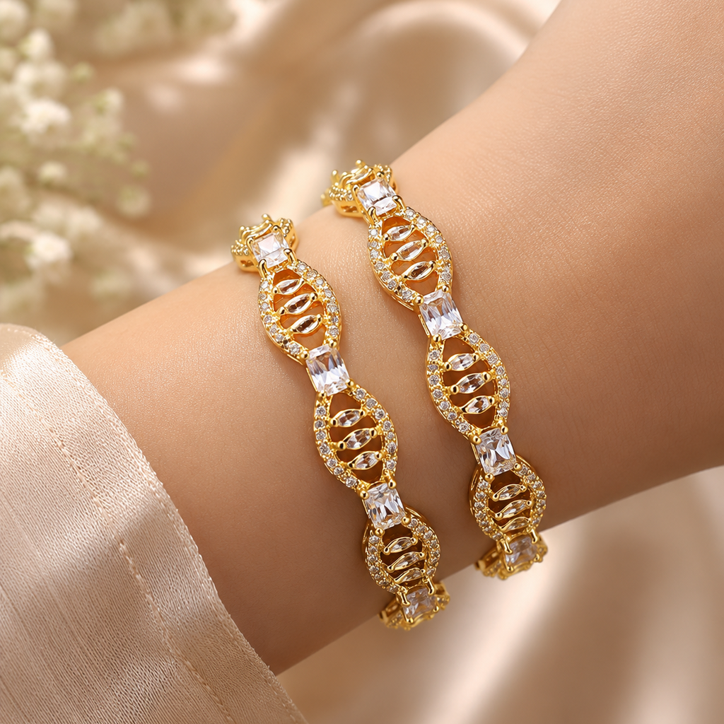 Gold‑Tone American Diamond Designer Bangles Set