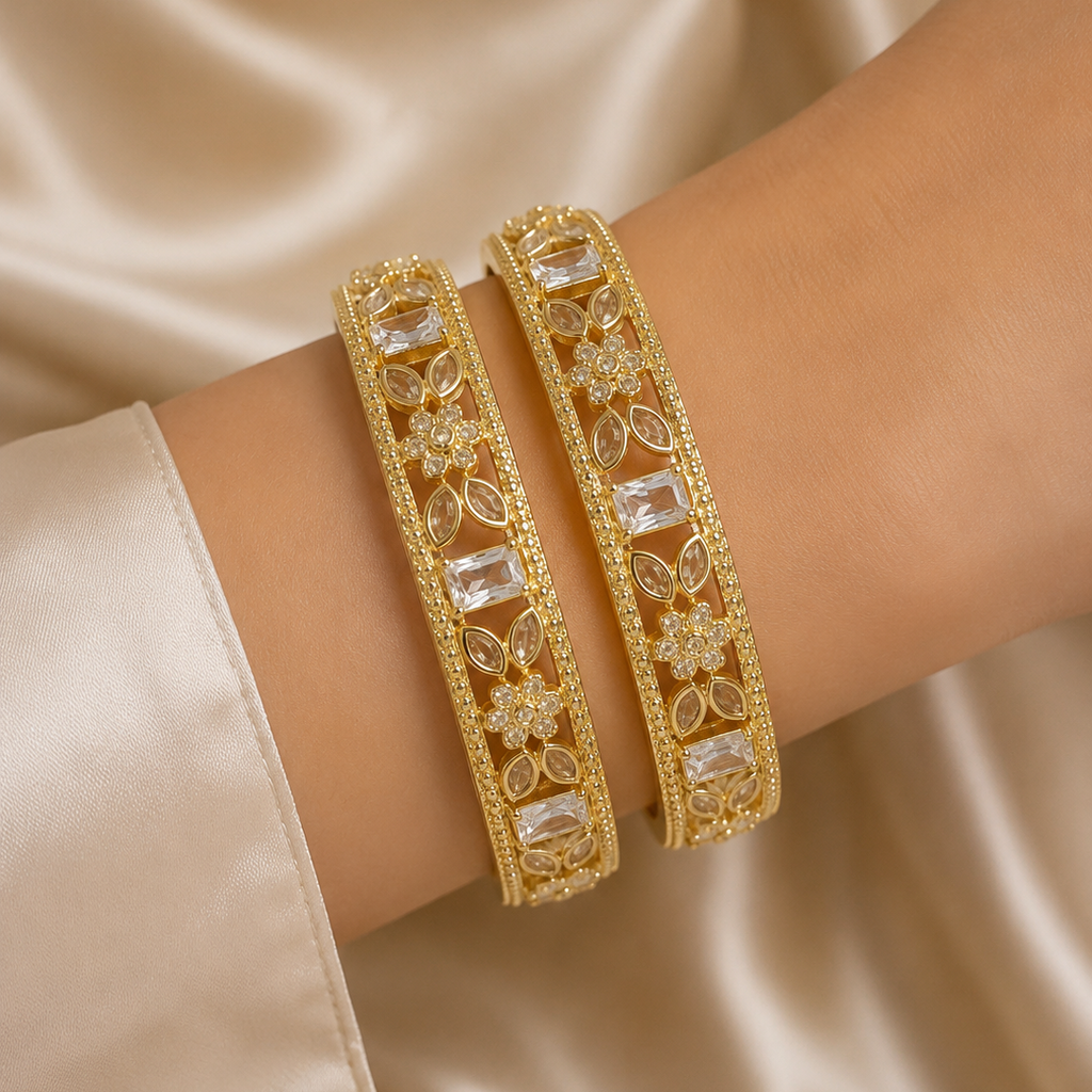 Gold Emerald & Marquise Crystal Bangles