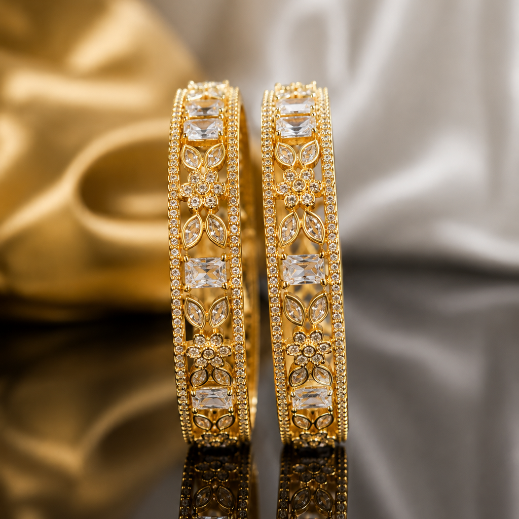 Gold Emerald & Marquise Crystal Bangles