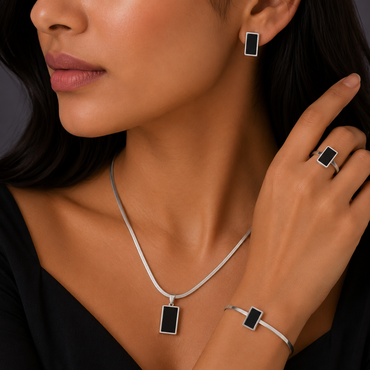 Black Onyx Herringbone 4-Piece Jewelry Set