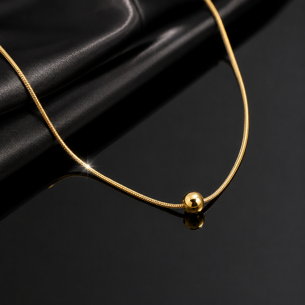 Ball Bead Snake Chain Necklace – Gold Tone