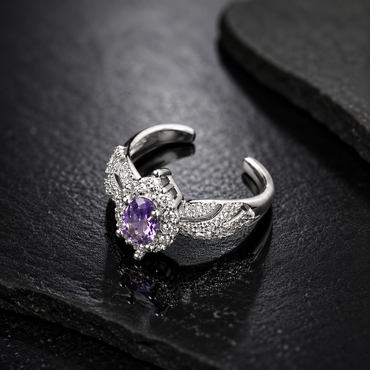 Purple Wing Halo Ring – Silver Tone Adjustable