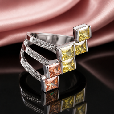 Multi-Stone Cascade Cocktail Ring – Silver Tone