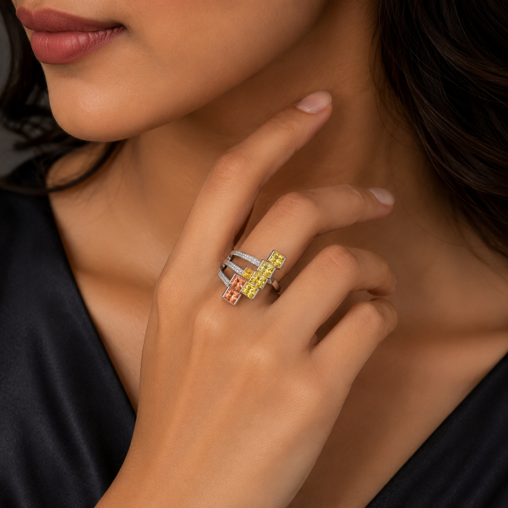 Multi-Stone Cascade Cocktail Ring – Silver Tone