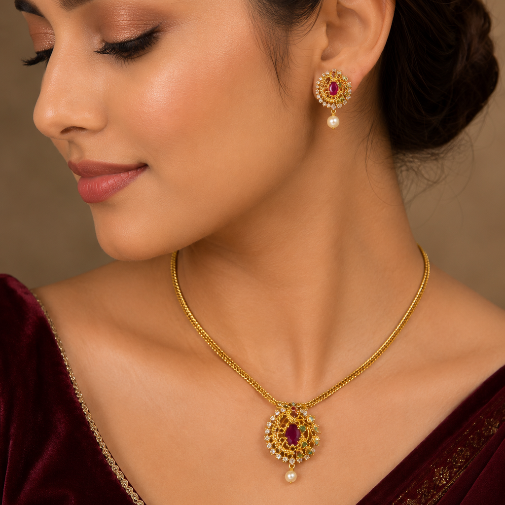 Traditional Ruby Pendant Set – Rs. 2450