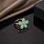 Enamel Flower Pearl Ring – Gold Tone Adjustable