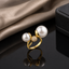 Double Pearl Crystal Ball Ring – Gold Tone Adjustable