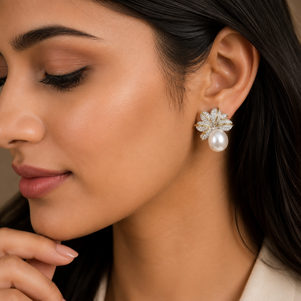 Luxury Pearl Leaf Earrings – Rs. 2050