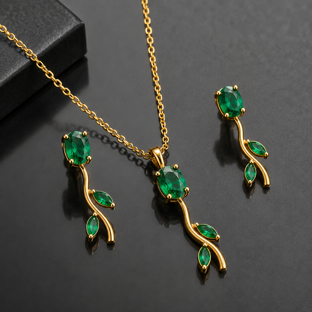 Emerald Tulip Pendant Set – Rs. 1250