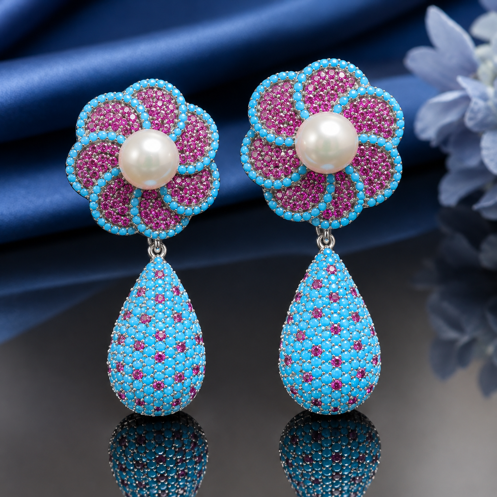 Turquoise Pearl Drop Earrings – Rs. 26,550