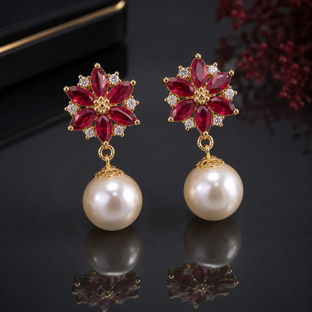 Pearl Floral Drop Earrings – Rs. 450