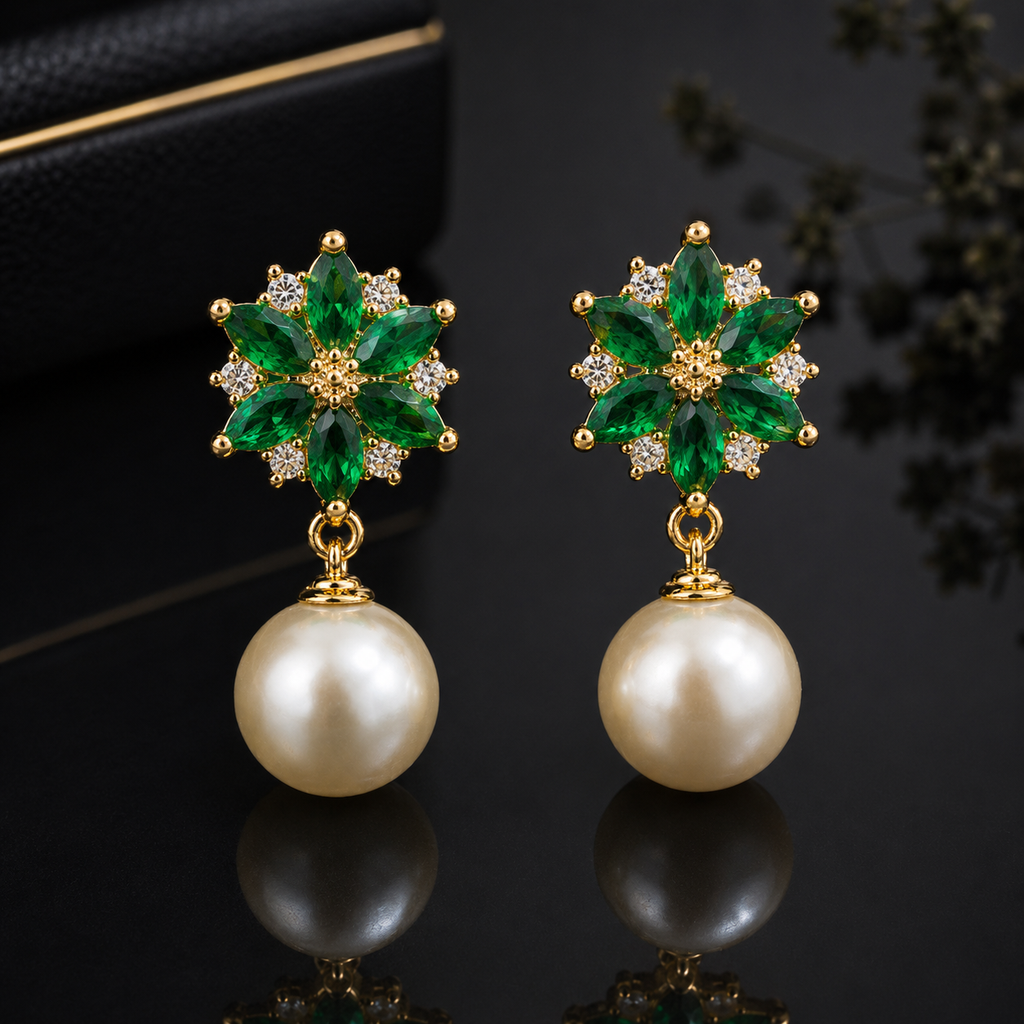 Pearl Floral Drop Earrings – Rs. 450