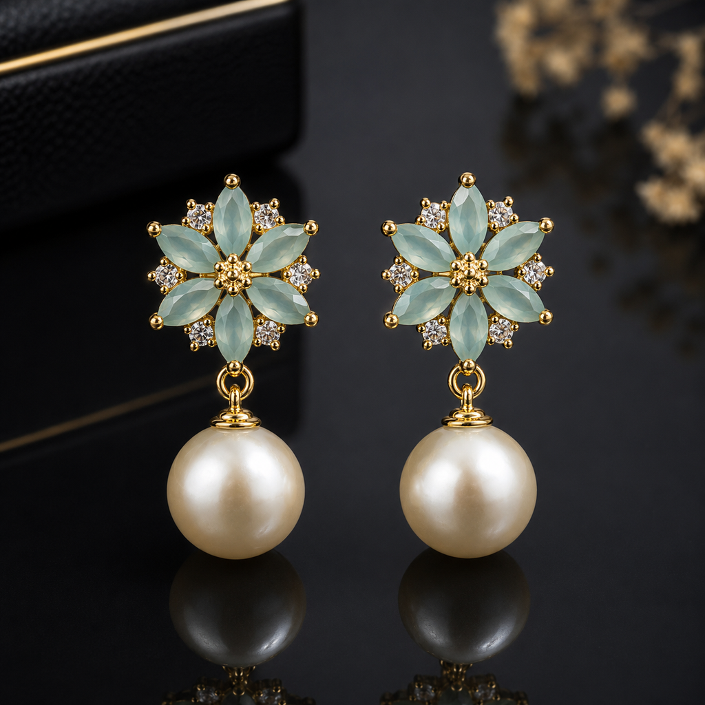 Pearl Floral Drop Earrings – Rs. 450