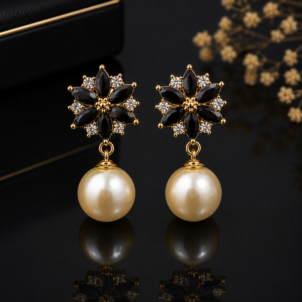 Pearl Floral Drop Earrings – Rs. 450