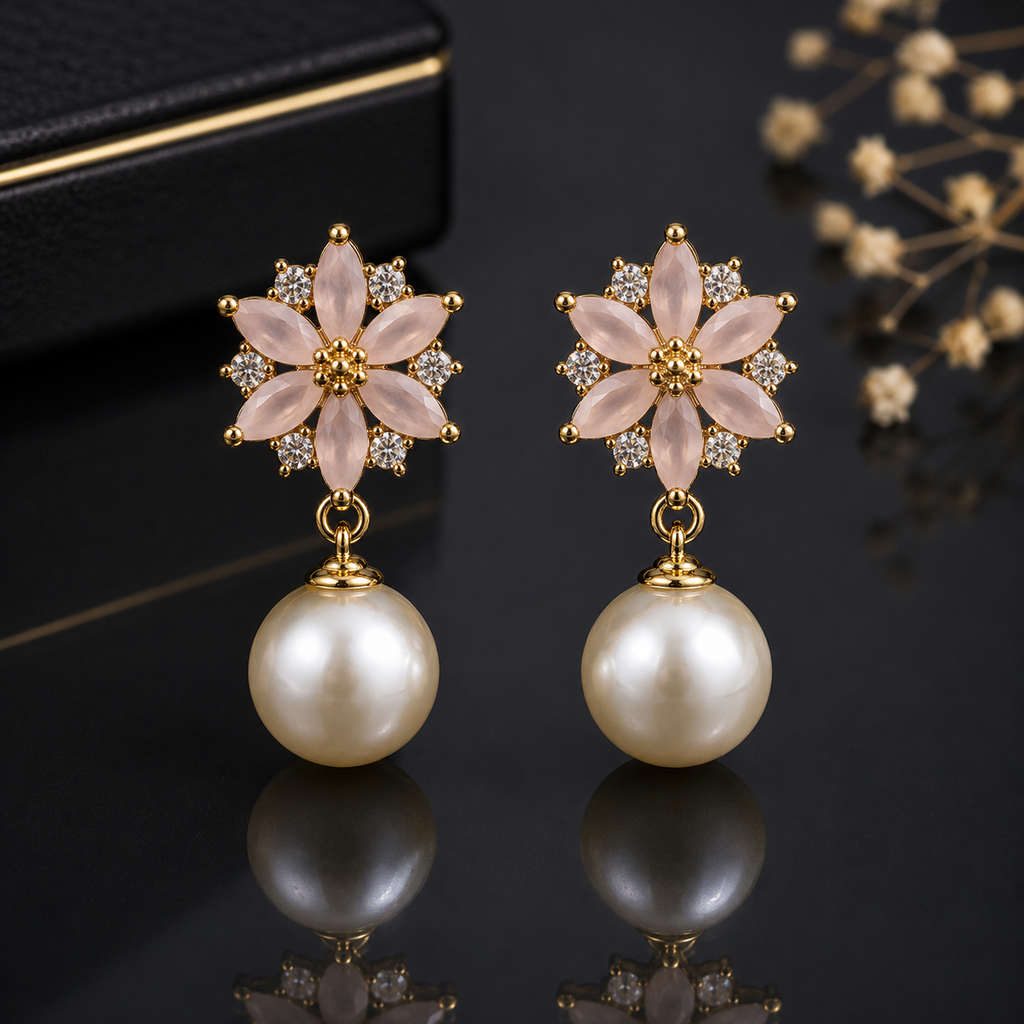 Pearl Floral Drop Earrings – Rs. 450