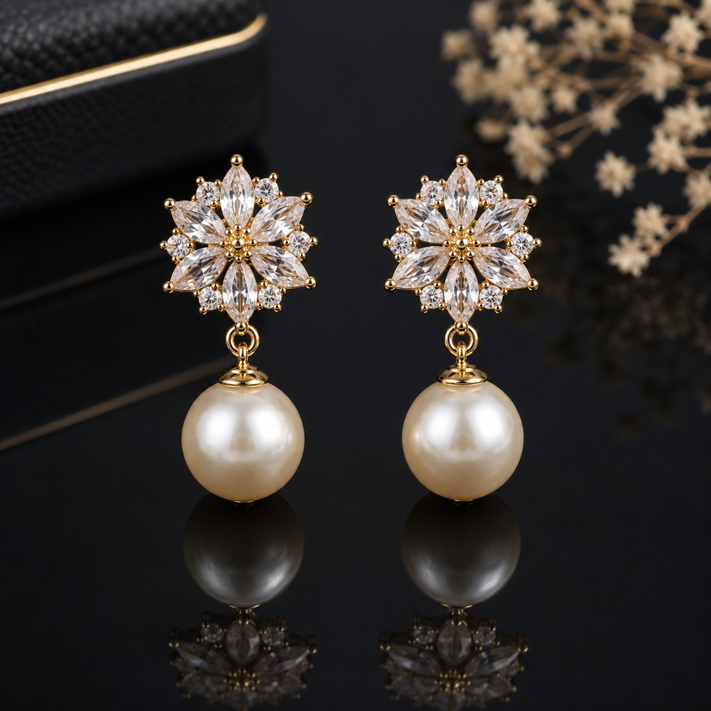 Pearl Floral Drop Earrings – Rs. 450