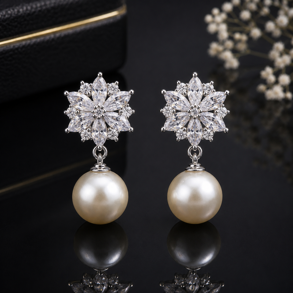 Pearl Floral Drop Earrings – Rs. 450