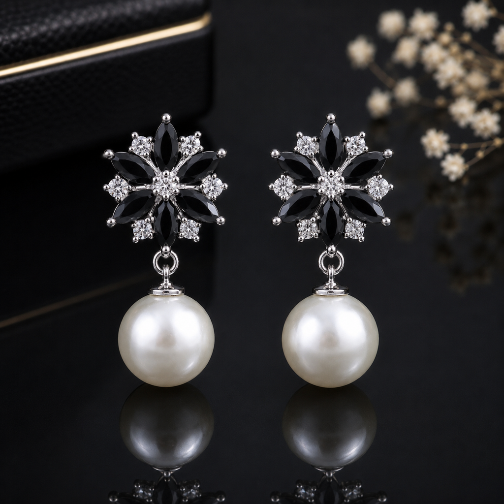 Pearl Floral Drop Earrings – Rs. 450