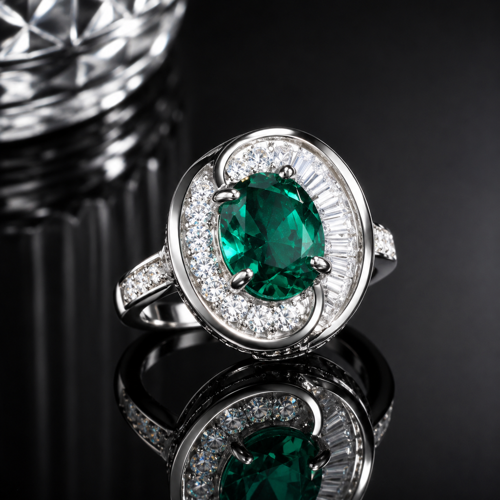 Luxury Emerald Halo Ring – Rs. 1650