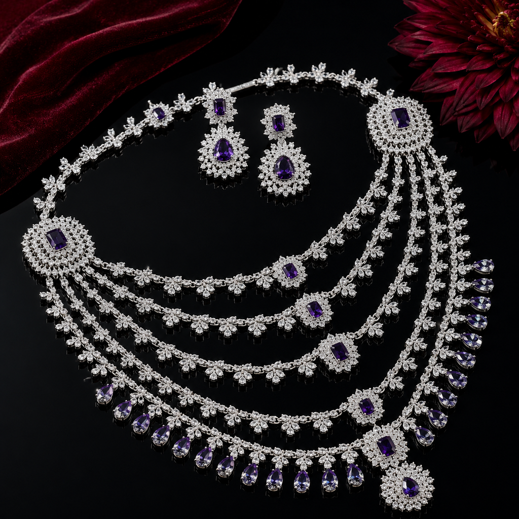 Luxury Crystal Bridal Necklace Set - Rs 7950