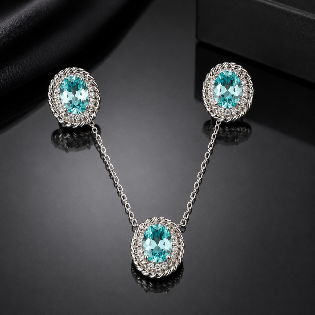 Aqua Crystal Locket Set – Rs. 2650