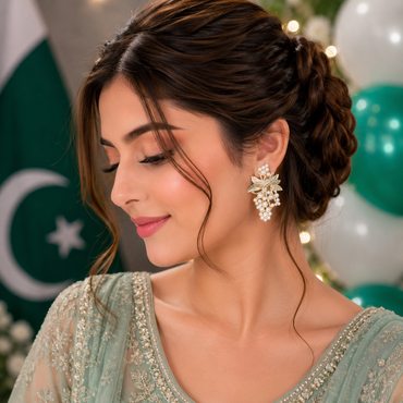 Royal Pearl Leaf Cluster Earrings