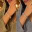 Close-up of marquise cut crystal leaf design bracelet in gold finish