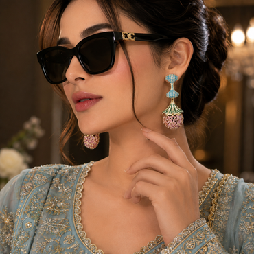 Royal gold-plated crystal drop earrings with intricate sparkling detailing